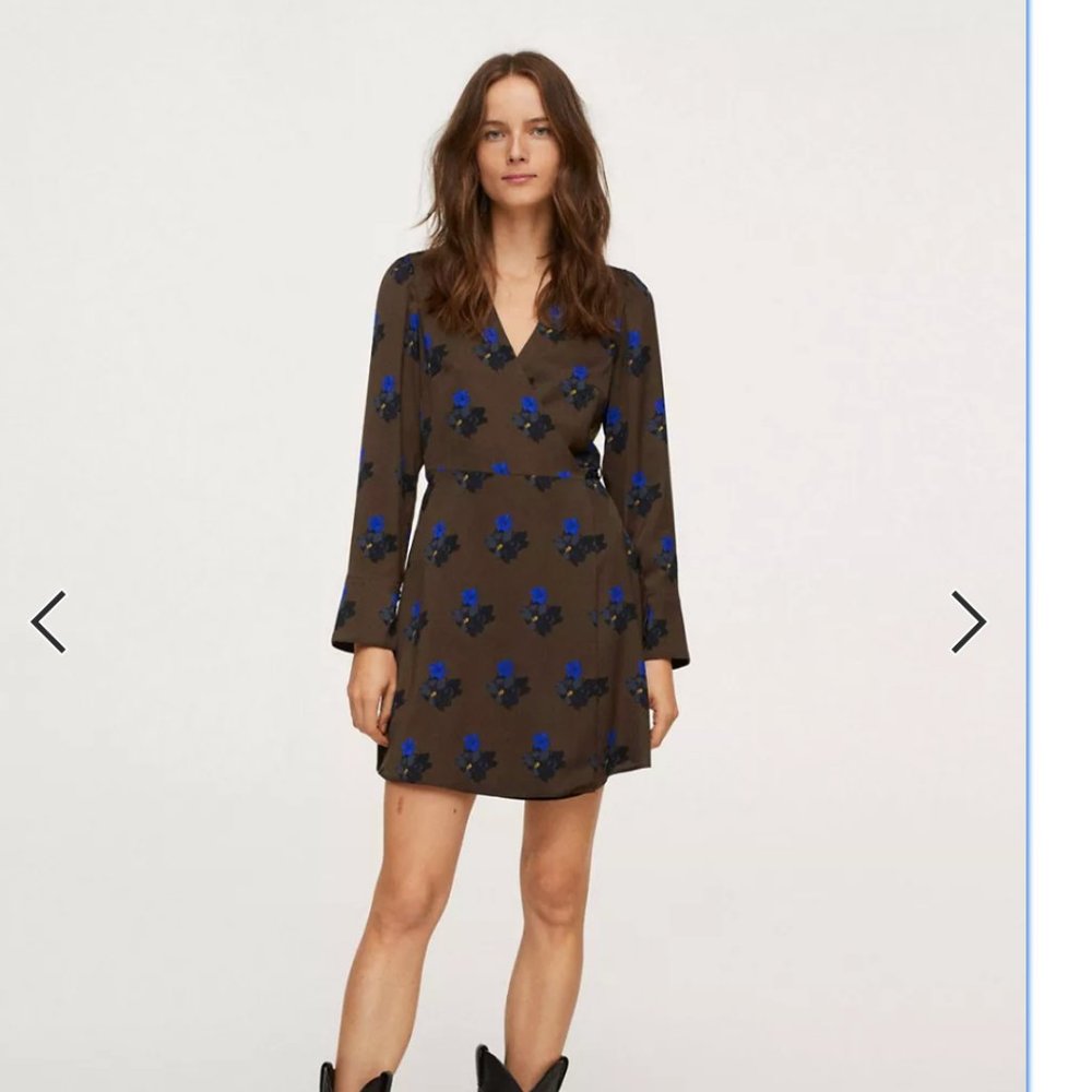 MNG wrap mini dress floral brown (SMALL)